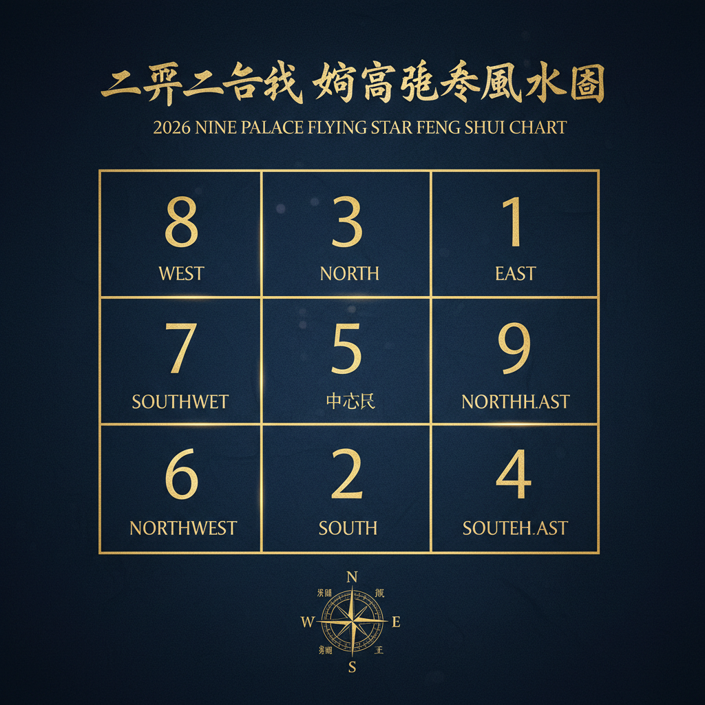 Cửu cung phi tinh năm 2026 Bính Ngọ — bản đồ 9 sao bay
